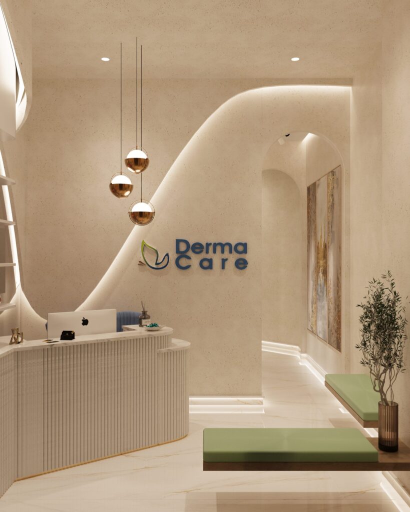 Reception area of the Derma Care aesthetic clinic interior design by ARCHILAD